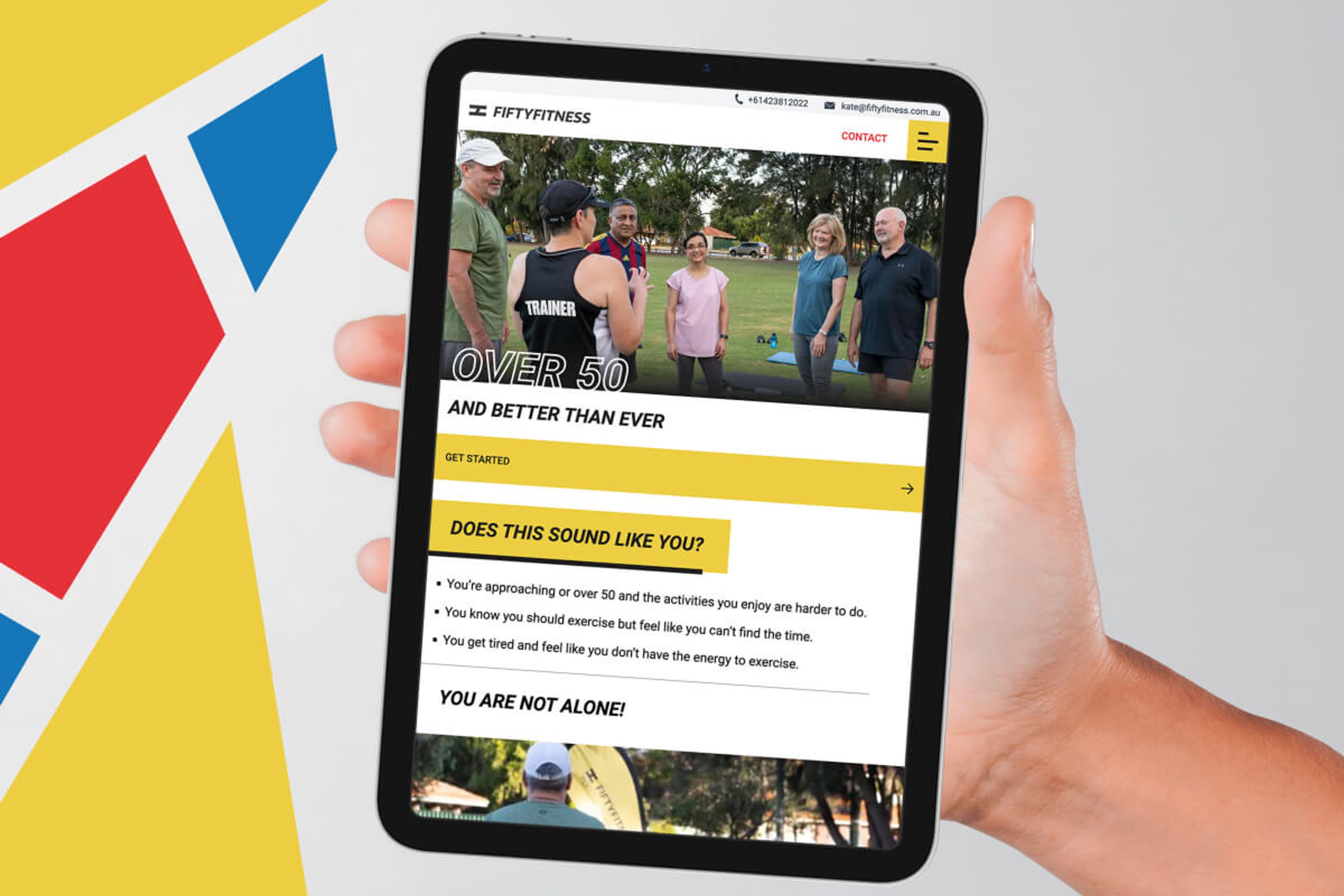 A mockup of the FiftyFitness website.