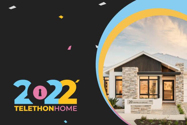 A photo of the facade of the 2022 Telethon Home with a 2022 graphic next to it.