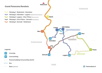 Reis route: Grand Panorama Rondreis (1e klas)