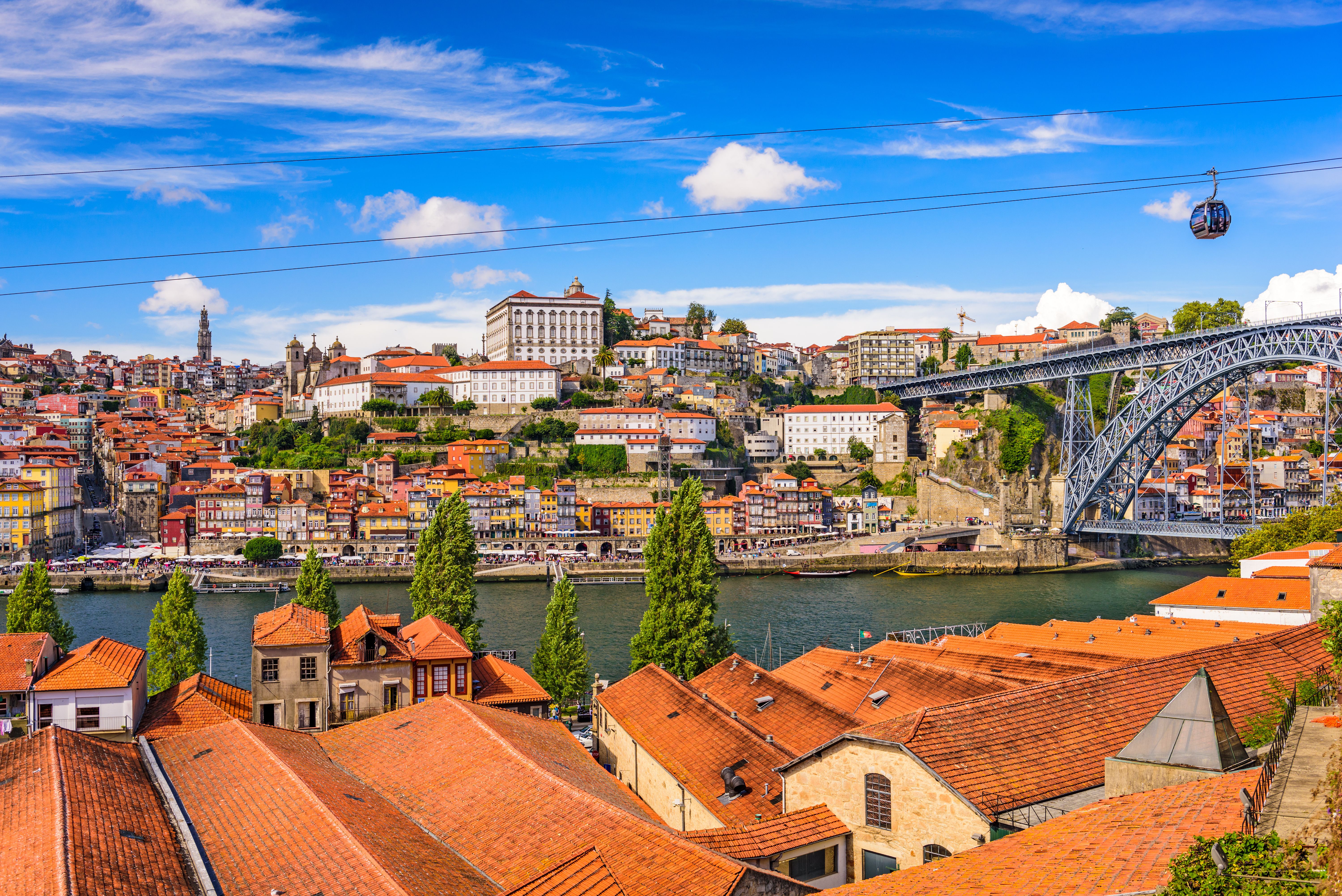 Uitzicht op de Douro, de wijk Ribeira en de Ponte Luís I in Porto