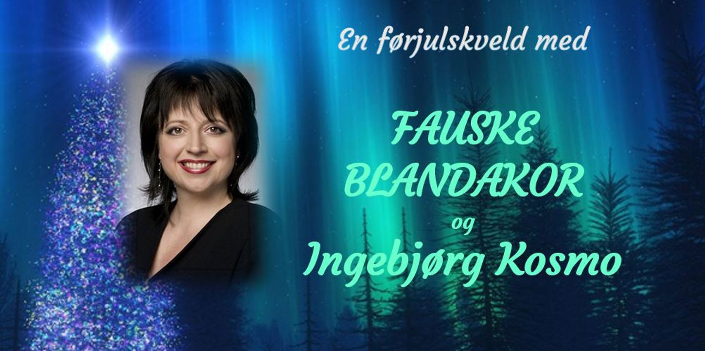 Bilde av Ingebjørg Kosmo. Bakgrunnen er av grantrær og nordlys.