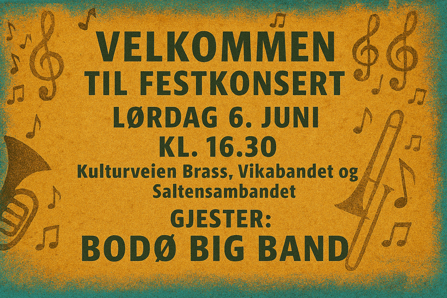 Velkommen til festkonsert lørdag 6. juni kl 16:30, Kulturveien Brann, Vikabandet og Saltensambandet: Gjester Bodø Big Band