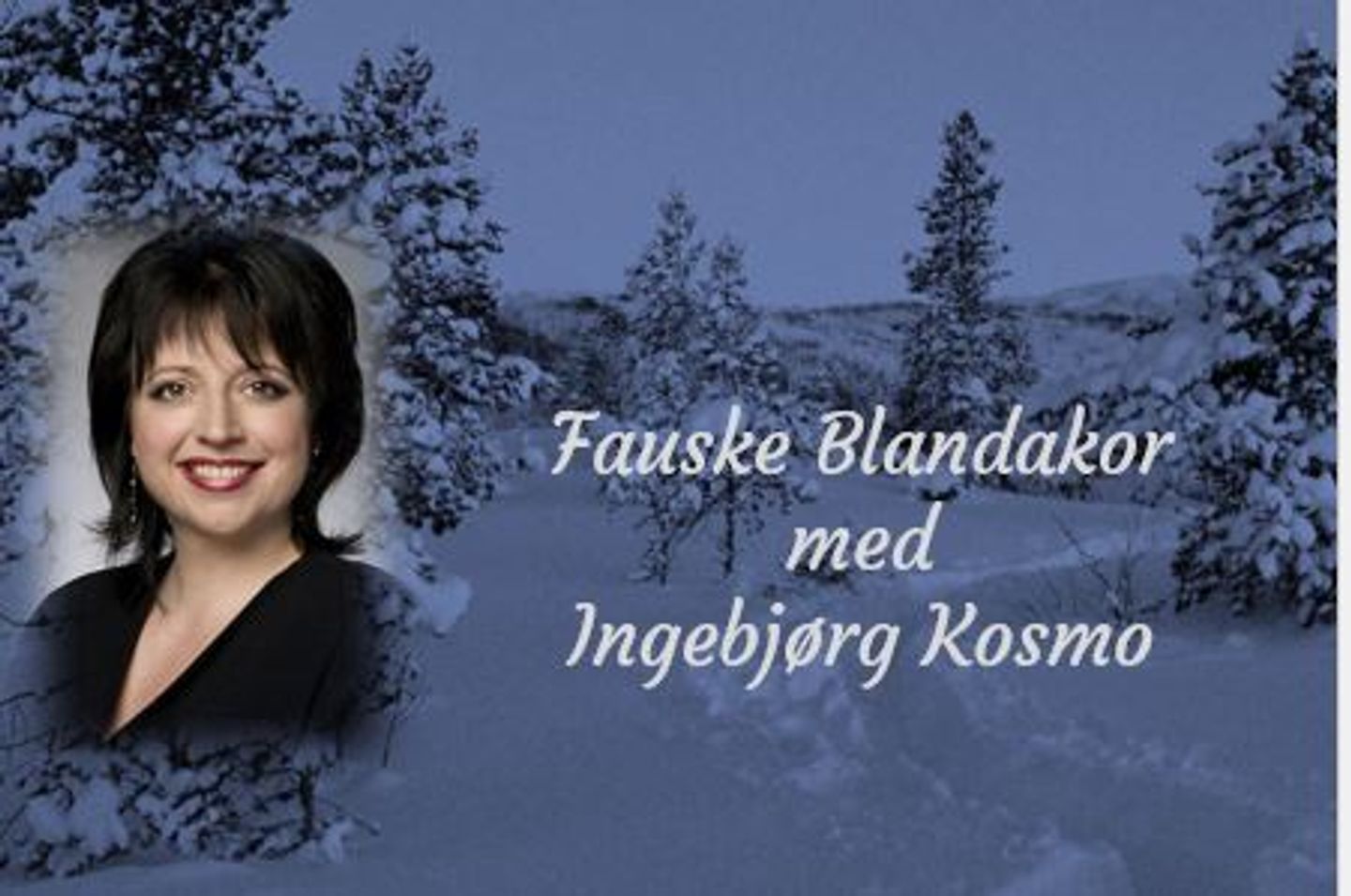 Kvinne med mørkt hår og snødekte grantrær