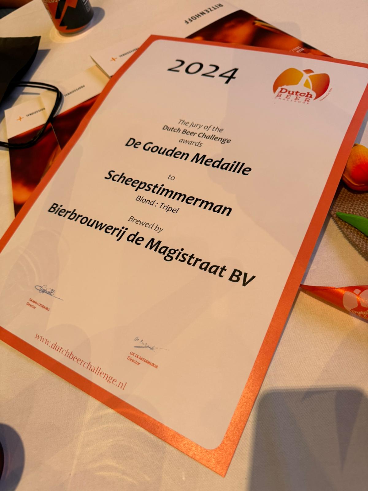 Scheepstimmerman awarded with gold medal at Dutch Beer Challenge 2024