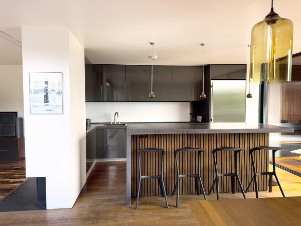 Luxury open-plan kitchen at Highgate Zen Love Locations property with contemporary layout.
