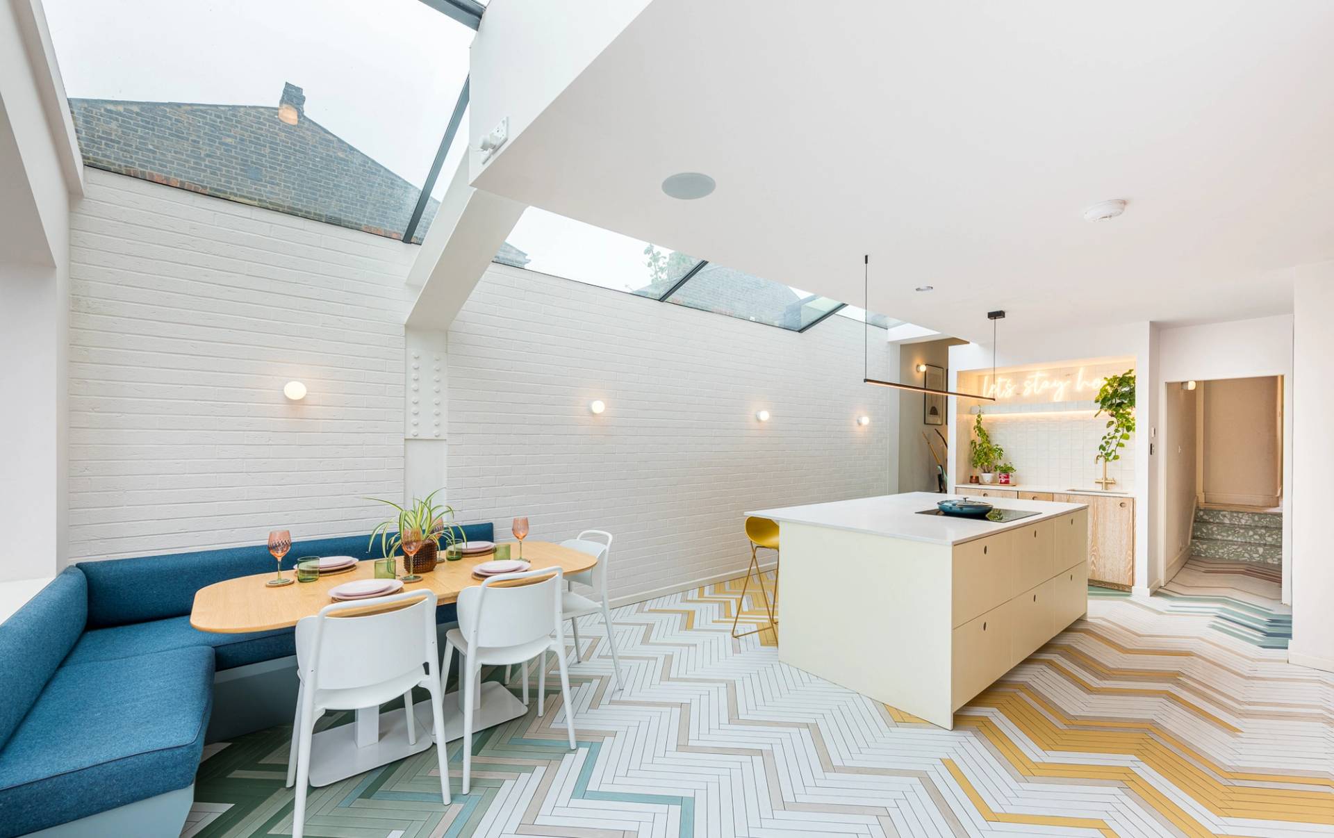 Patterned tiled kitchen floor in North London house, Love Locations