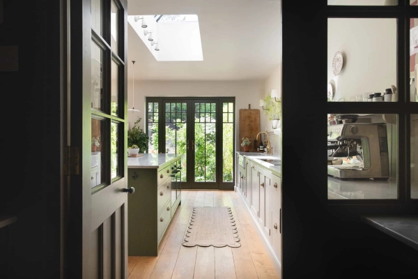 A stunning Arts & Crafts interior with Edwardian influences, located in Horsley, Surrey, boasting original architectural features, handcrafted details, and layered textures. This authentic period interior is available through Love Locations.