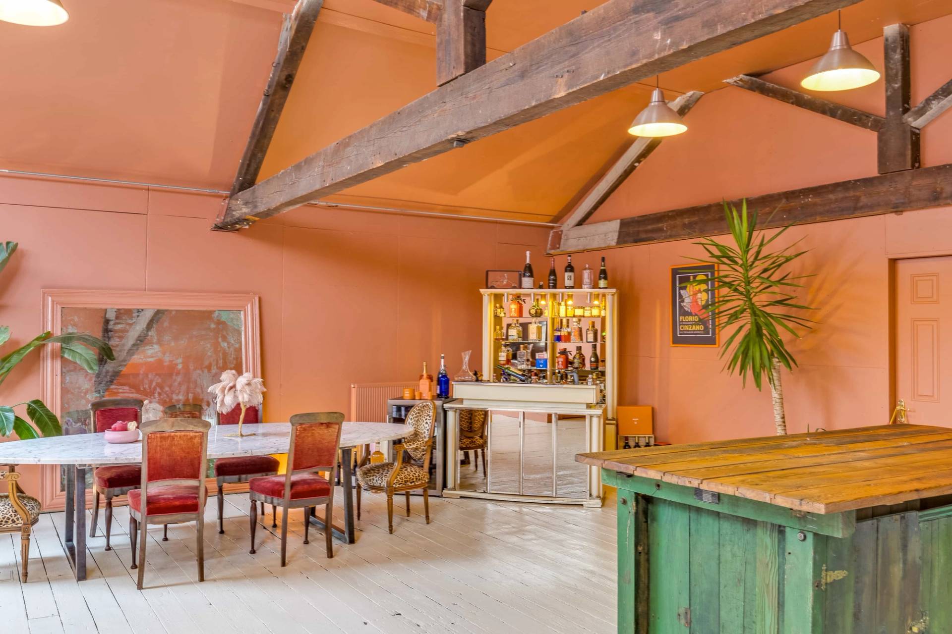 Eclectic entertainment and dining area location space within a unique London warehouse conversion, Love Locations.