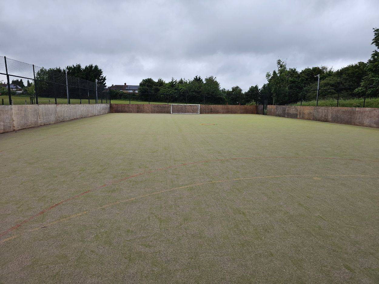 Large gated all-weather astro turf sports pitch and football ground location space in High Wycombe, Buckinghamshire, via Love Locations.