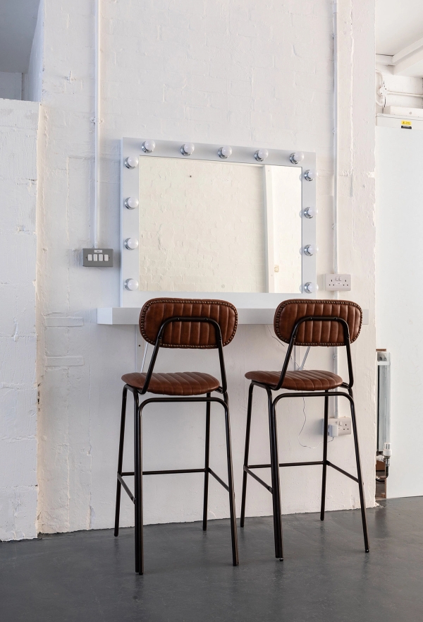 Professional illuminated makeup mirror set up for photography and styling at Brixton Warehouse Love Locations.