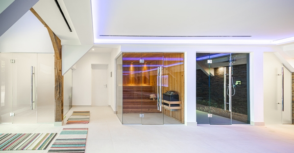 Sauna interior with timber finish in Essex property, Love Locations