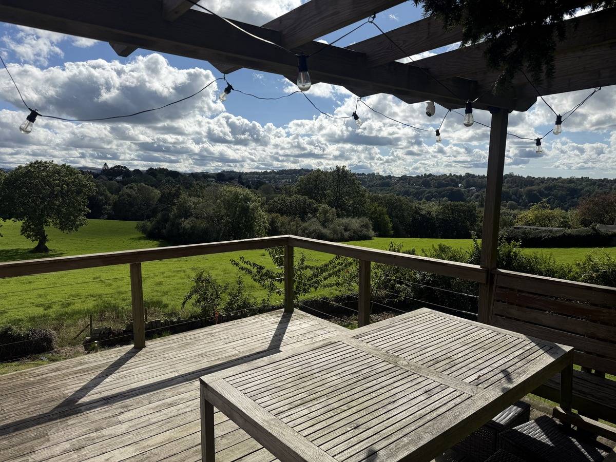 Wooden pergolas and outdoor decking terrace location for outdoor filming in Stockport SK6 through Love Locations.