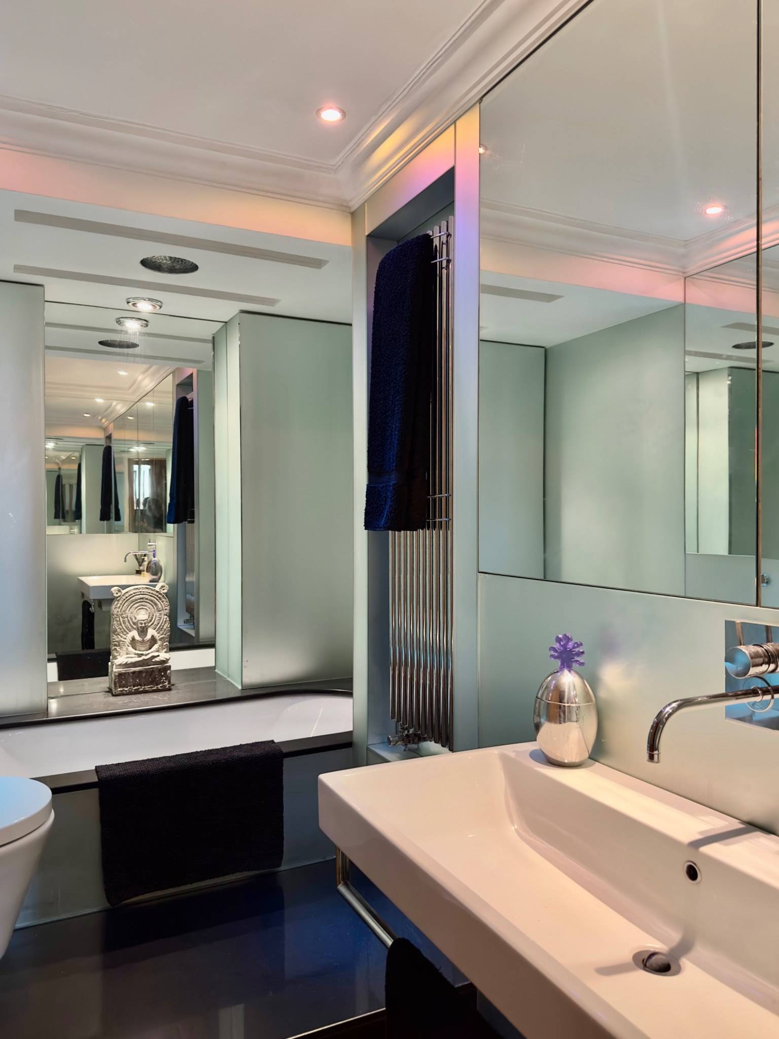Sleek frosted glass en-suite shower room layout inside a unique London production location in Oval SE5 via Love Locations.