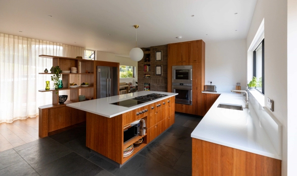 Mid-century modern house with garden and large windows