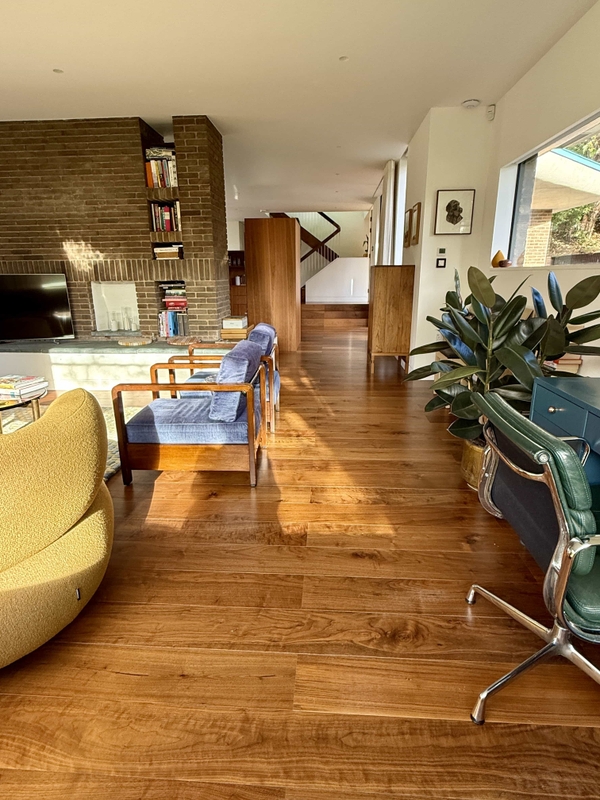 Bedroom interior with garden-facing windows