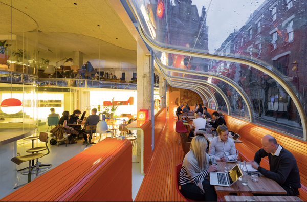 East London café venue with modern design, communal seating and lively social atmosphere in Whitechapel – love locations