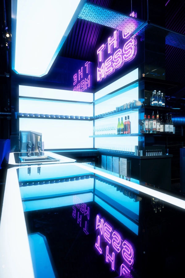 Immersive spaceship bar venue and unique retro-futuristic event space for hire in Lambeth, SE1, through Love Locations.