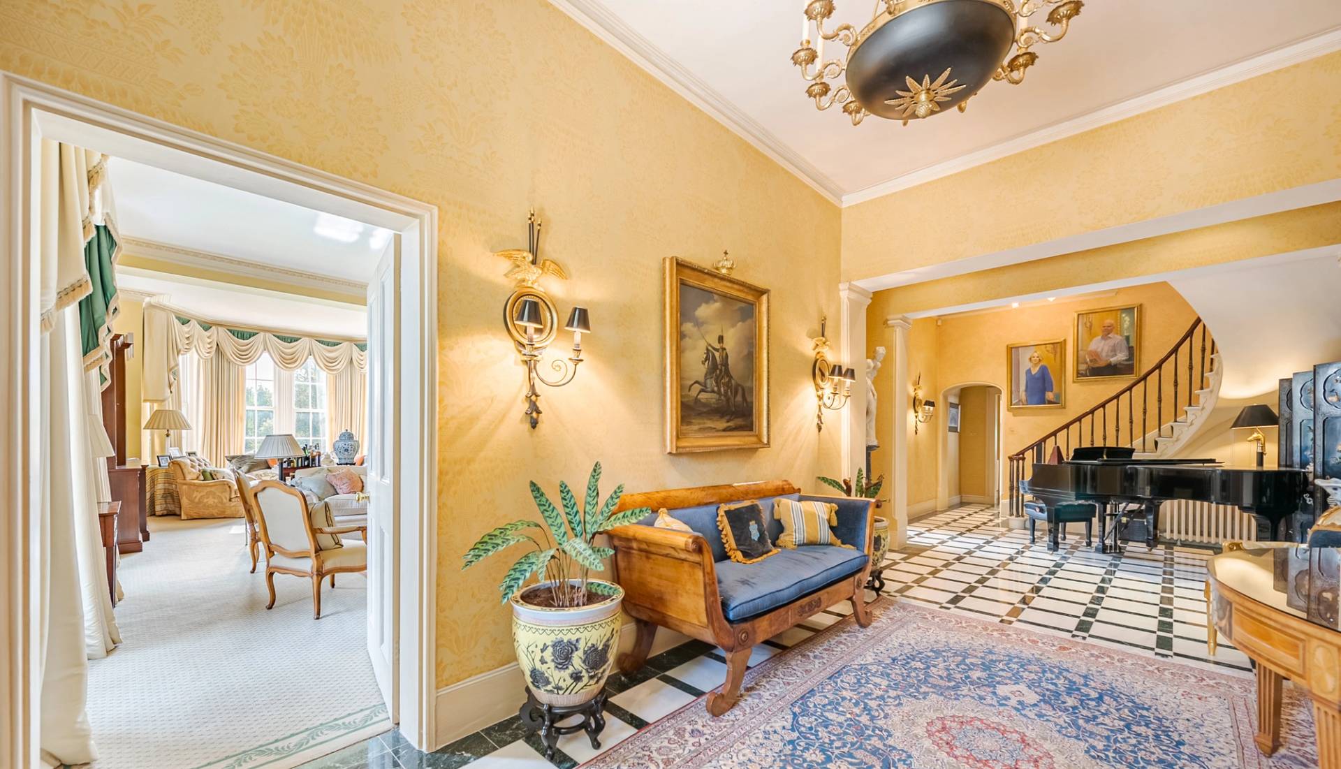 Refined period interiors with authentic wood panelling.