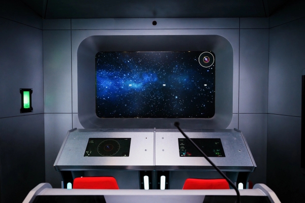 Spaceship observation deck screen graphic depicting deep space stars for sci-fi VFX filming in London, Love Locations.