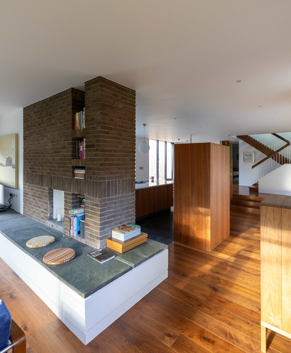 Staircase with wood detailing and open design