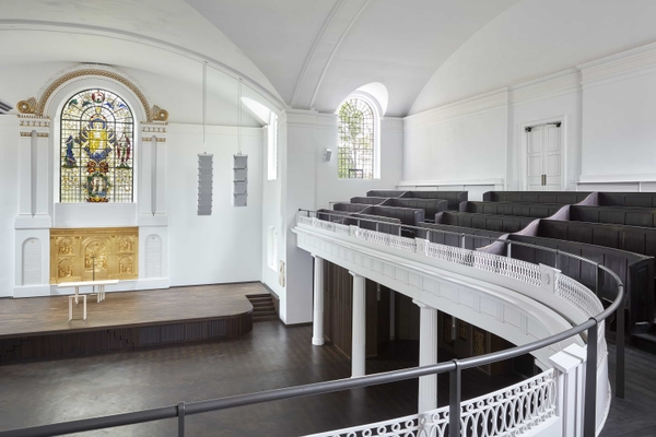Calm, cinematic church interior in Hackney, Love Locations