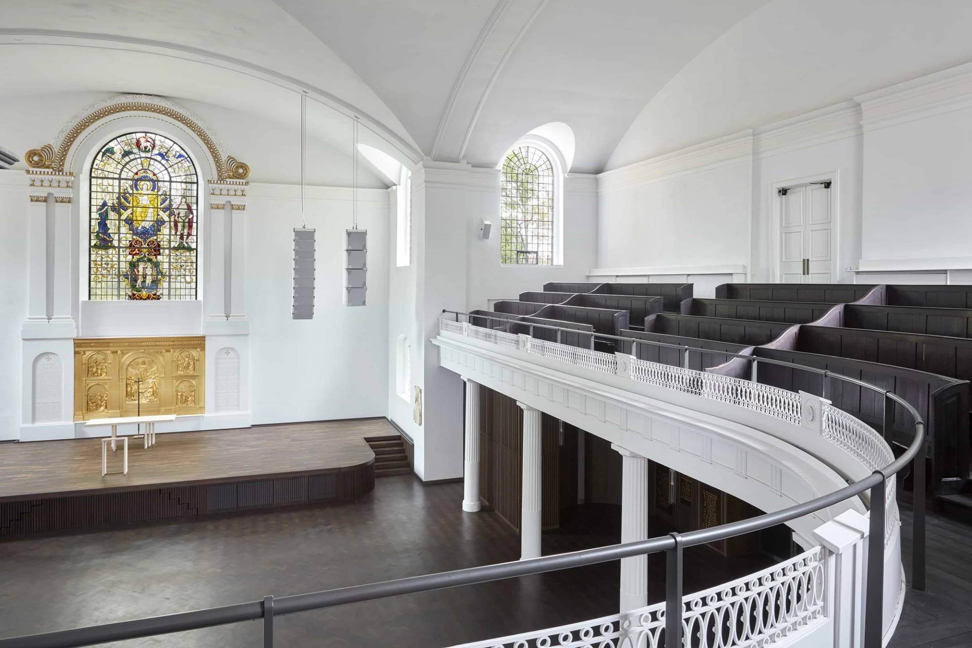 Calm, cinematic church interior in Hackney, Love Locations