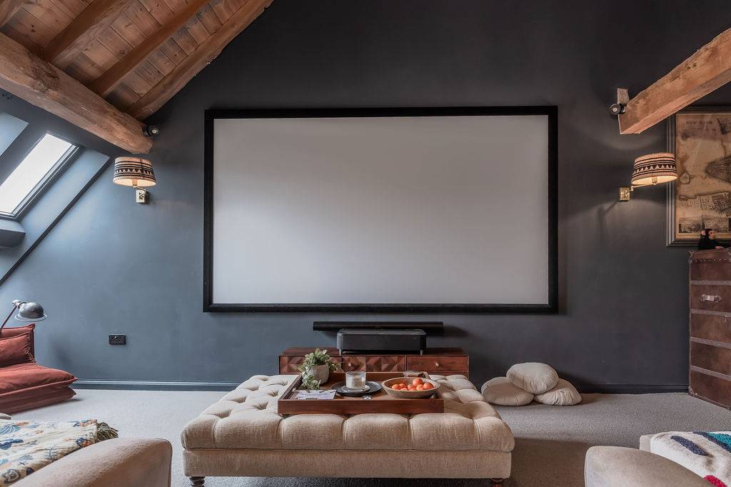 Love Locations listing of a barn with architectural timber beams.