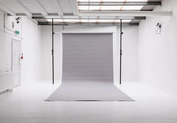 Neutral grey photography backdrop ideal for studio shoots at Brixton Warehouse Love Locations.