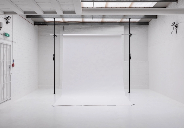 Clean white photography backdrop for portraits and product shoots at Brixton Warehouse Love Locations.