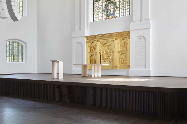 Vaulted ceiling and open floor inside Hackney church, Love Locations production space