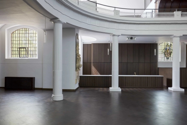 Balcony and open nave inside Hackney church, Love Locations production location