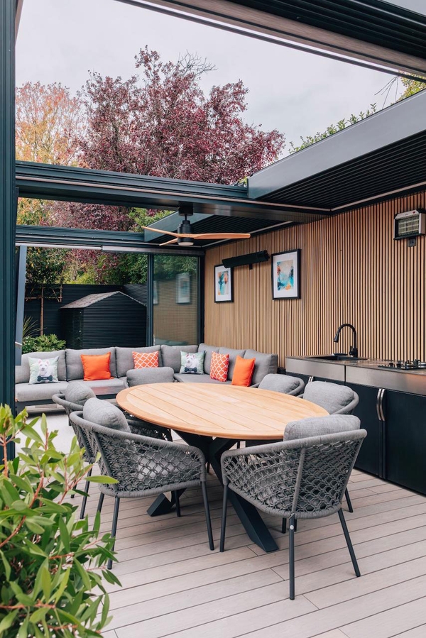 Contemporary W6 property featuring marble island kitchen and sliding glass doors