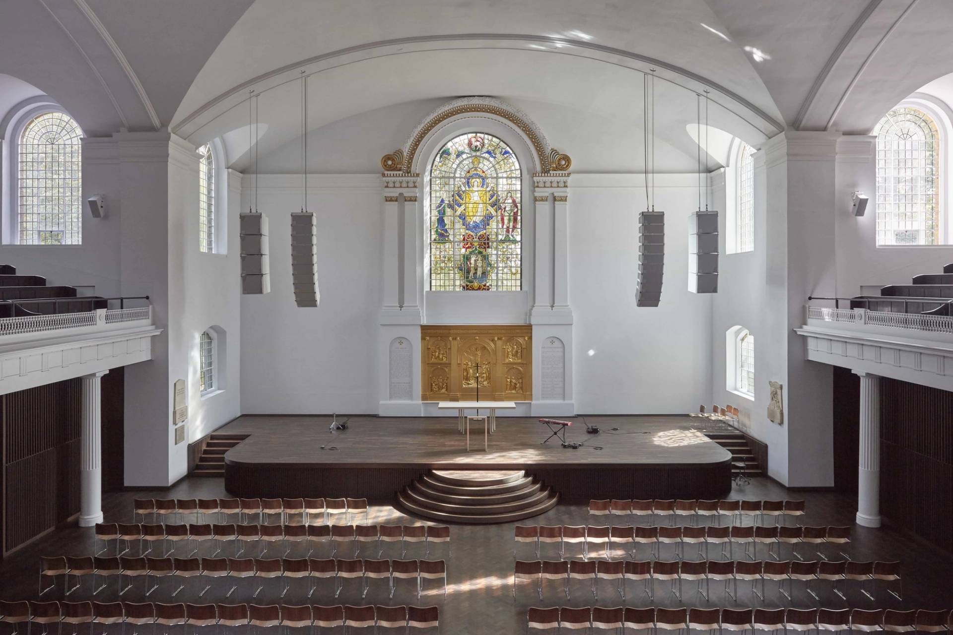 Expansive nave with columns inside Hackney church, Love Locations shoot venue