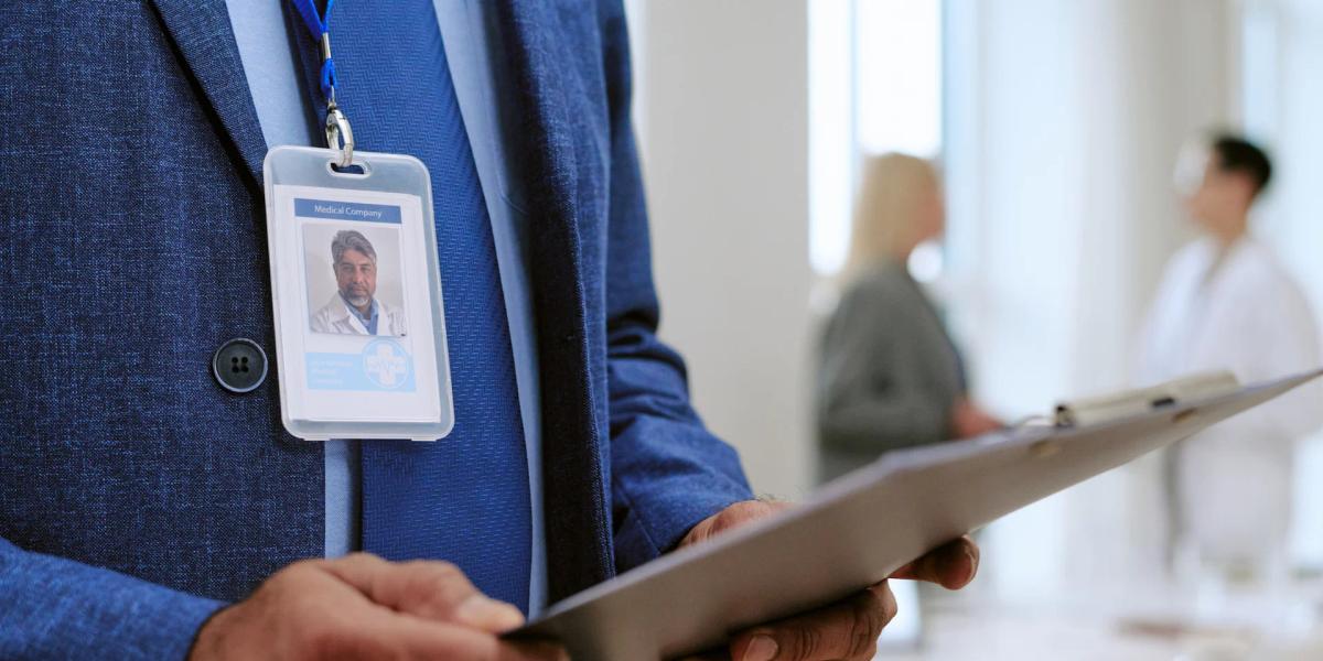 Custom employee name badge with photo ID for staff identification, security, and professional branding.