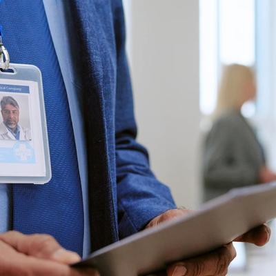Custom employee name badge with photo ID for staff identification, security, and professional branding.