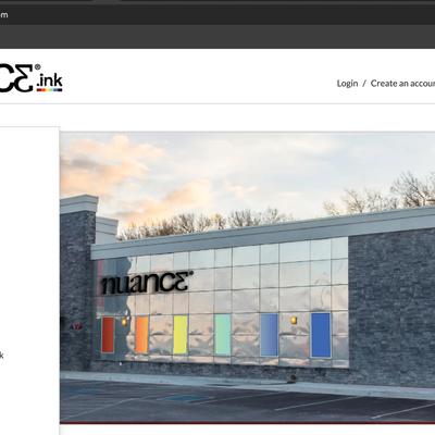 Nuance Ink Print Portal storefront showing customizable branded products, online ordering, and a commercial printing facility.