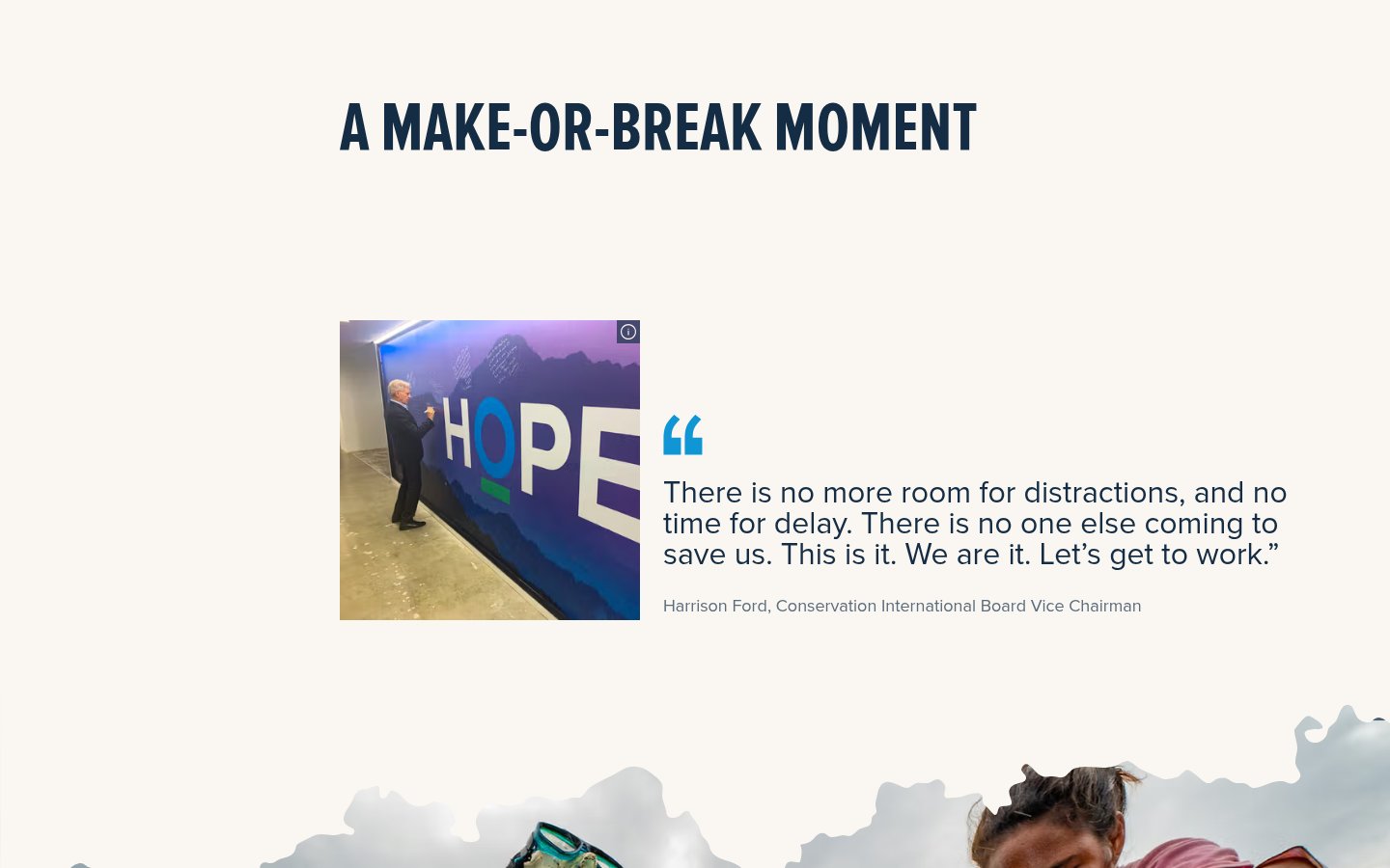 A make-or-break moment: a quote from Harrison Ford, Conservation International's board vice chairman