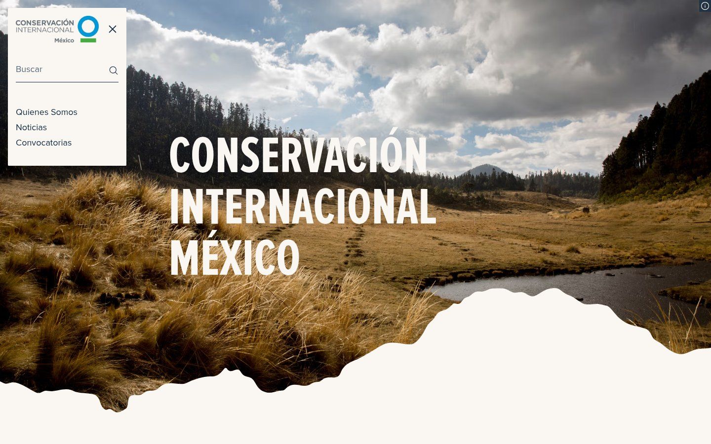 Conservación Internacional México's home page, in Spanish, with its own navigation: Quienes Somos, Noticias and Convocatorias