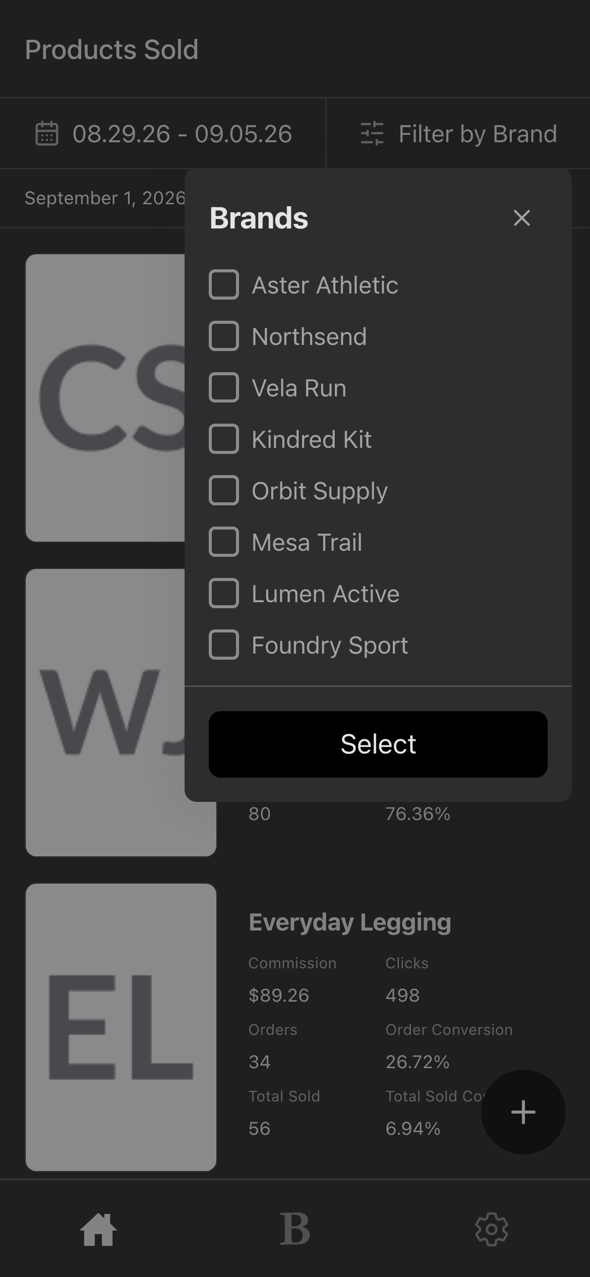 brand filter, dark mode