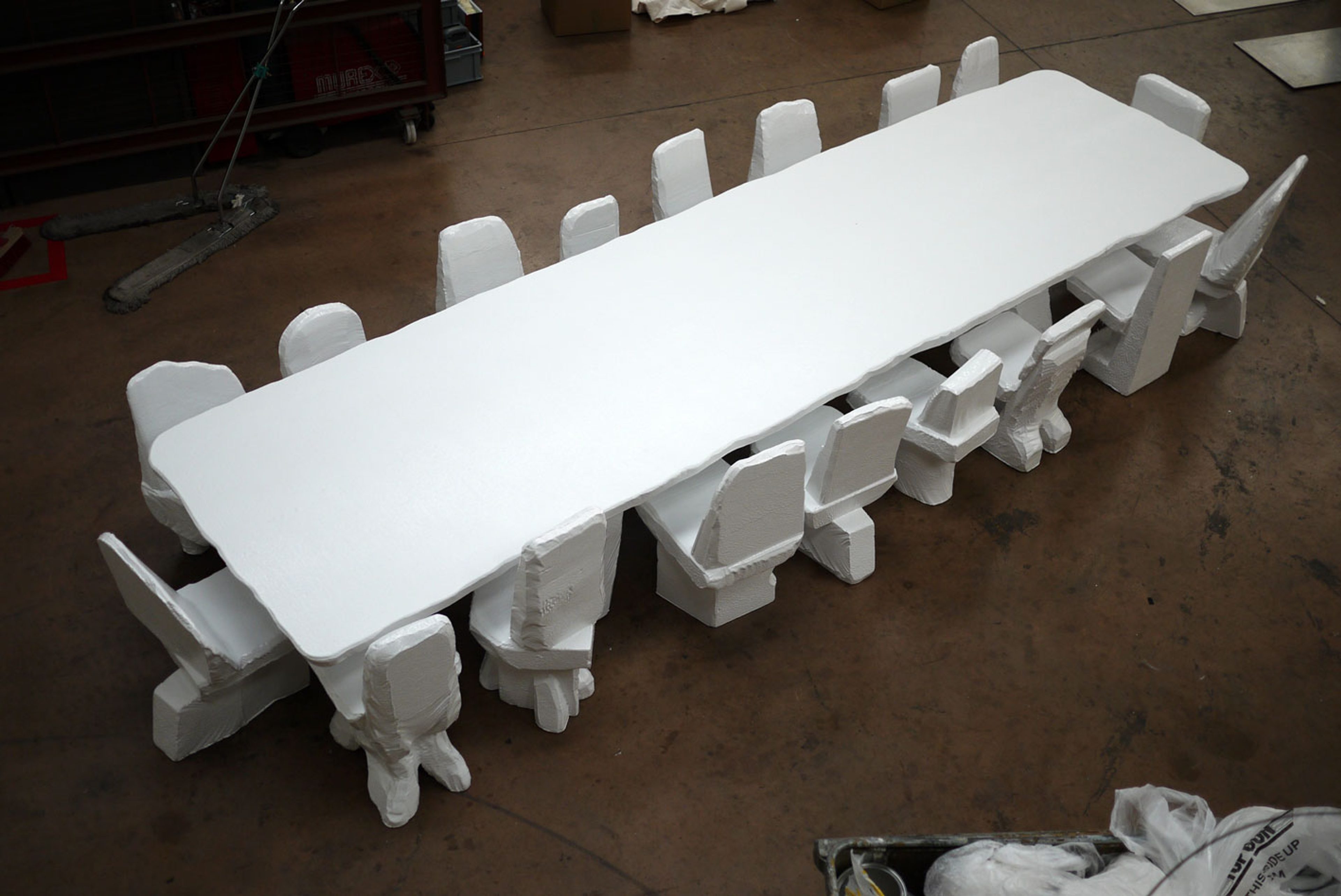 XL Poly Table & 18 Scrap Poly Chairs