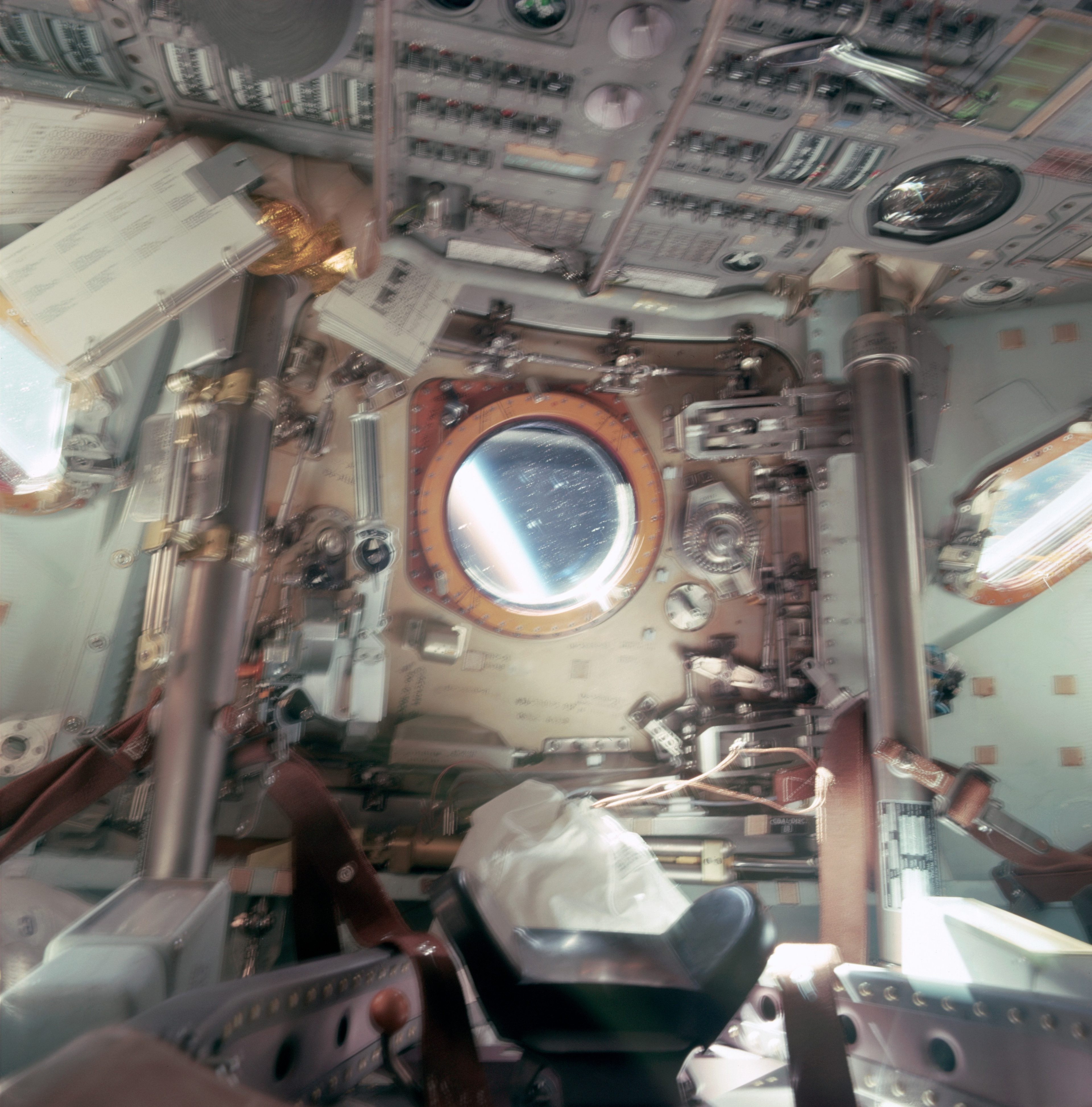 Apollo 9 Mission image - Slightly blurred view of interior of Command module