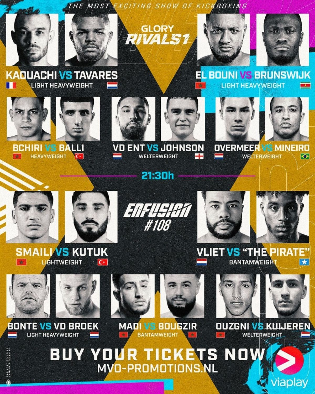 Luis Tavares fulmina a Florent Kaouachi en Glory Rivals 1 y Younes Smaili derrota a Conan Saelens en Enfusion 108 Alkmaar