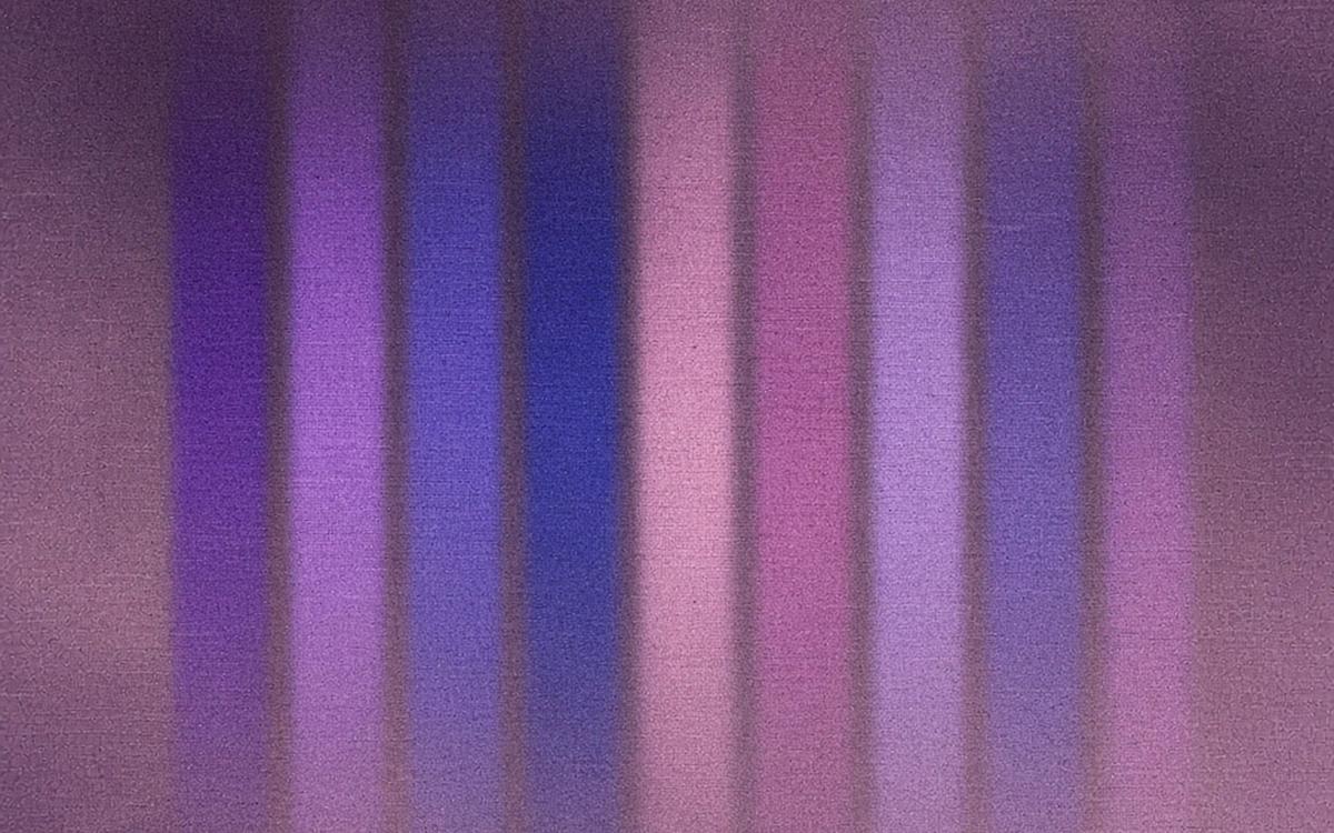 Abstract cover art: nine soft violet and ultramarine columns of light of equal width but unequal brightness, measuring text analysis tools on one scale.