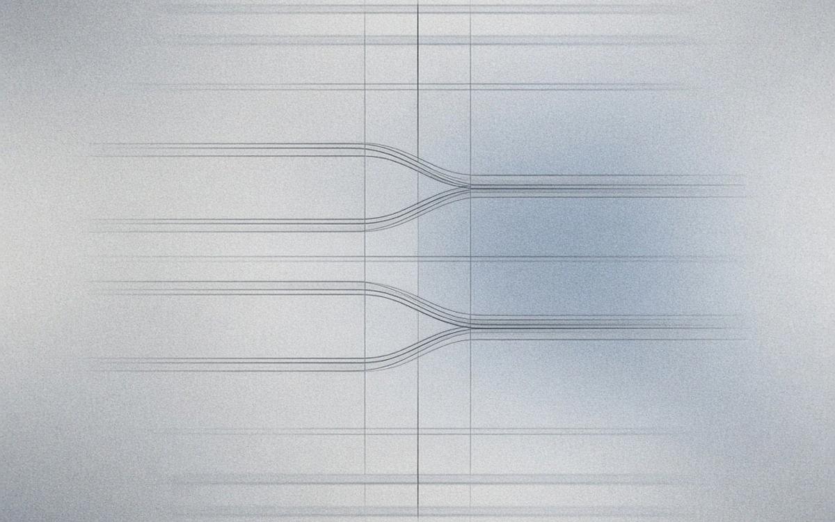 Abstract cover art: cool-gray stacked rows behind hairline rules, one row dividing in two and another joining into one, as codes are split and merged.