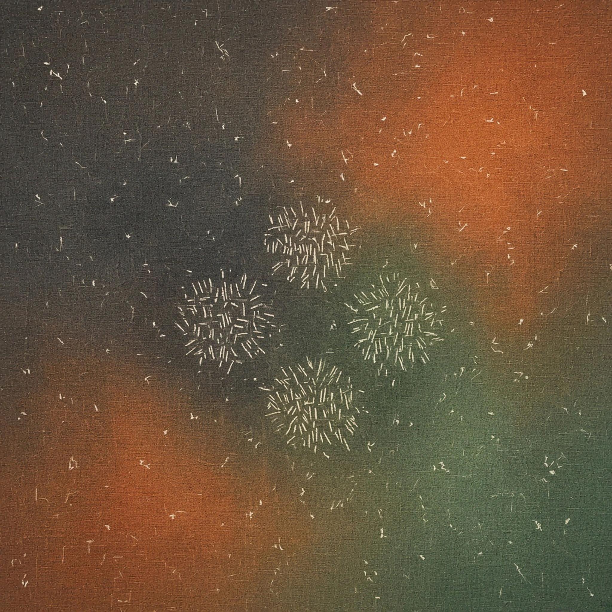 Abstract cover art: hundreds of pale strokes in burnt orange and charcoal drifting inward and settling into four dense clusters, as raw comments become codes.