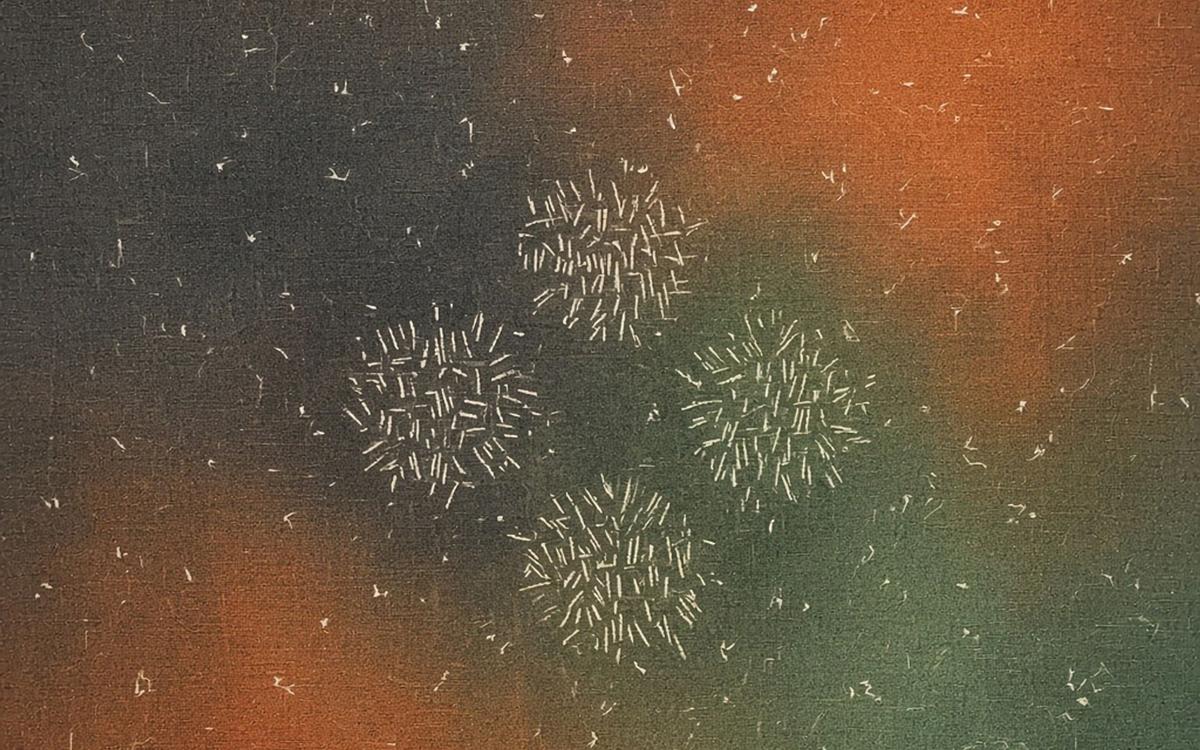 Abstract cover art: hundreds of pale strokes in burnt orange and charcoal drifting inward and settling into four dense clusters, as raw comments become codes.