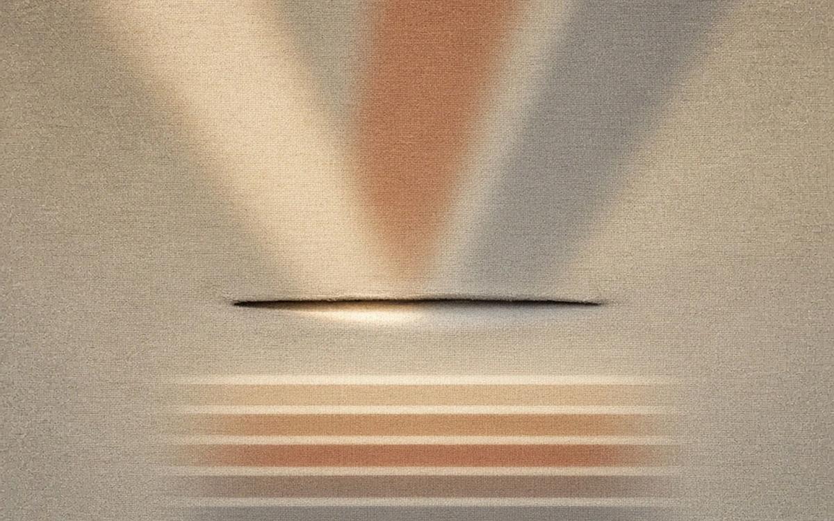 Abstract cover art: three cream and rust streams of light passing through one shared aperture and leaving as a single set of evenly ordered lines.
