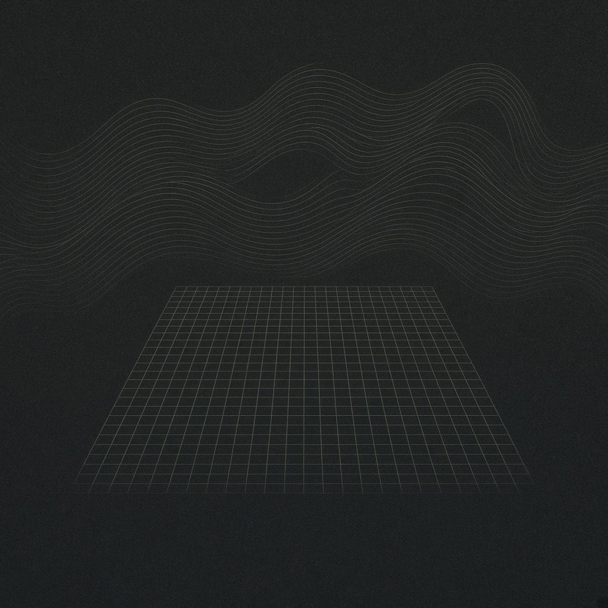 Abstract cover art: a soft charcoal contour field with an exact mechanical grid showing through beneath it, a calculation engine under a calm surface.