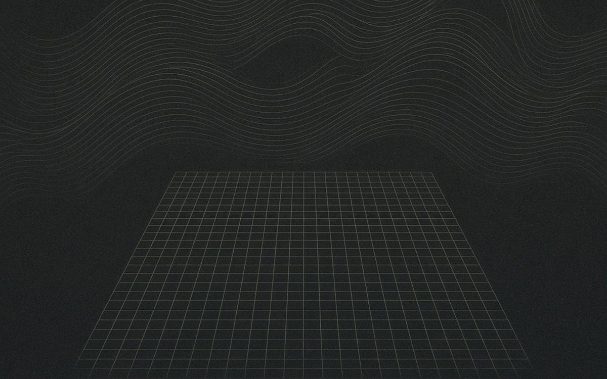 Abstract cover art: a soft charcoal contour field with an exact mechanical grid showing through beneath it, a calculation engine under a calm surface.