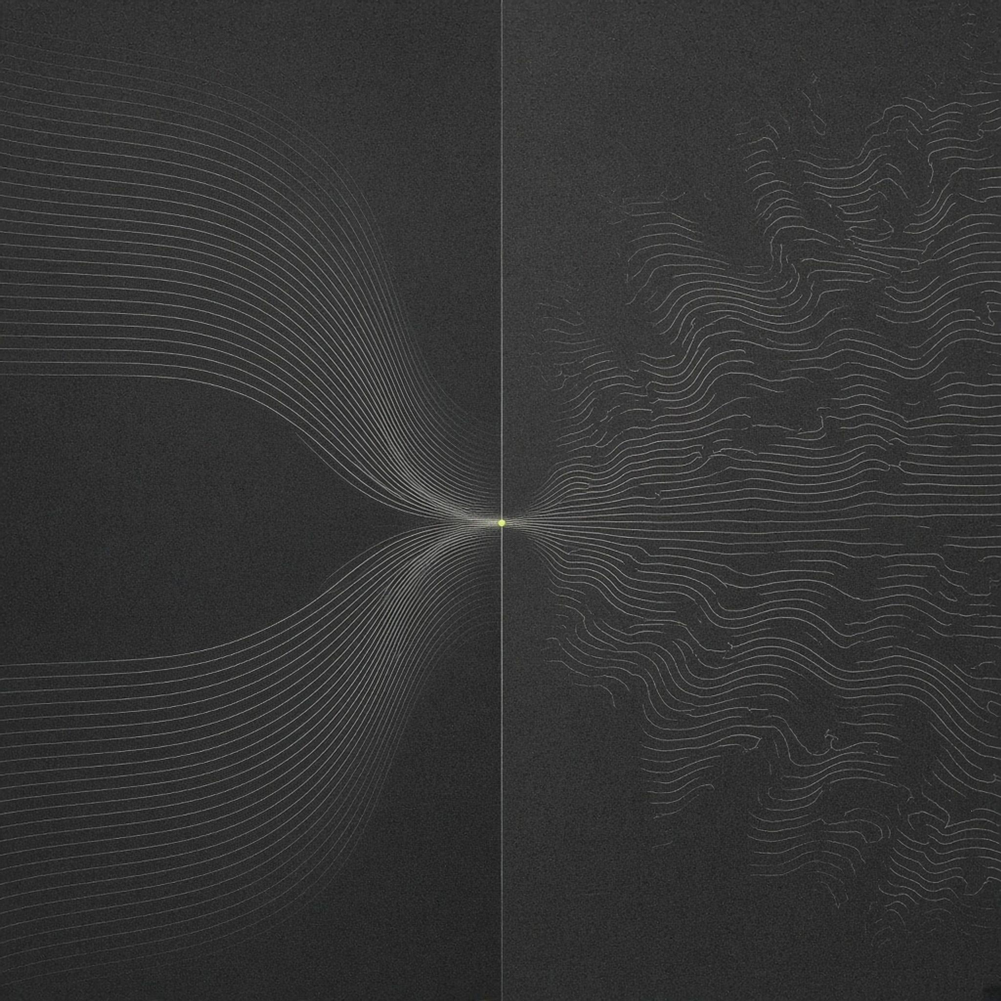 Abstract cover art: two charcoal contour fields side by side, one converging on a single lime anchor point, the other drifting apart and dissolving.
